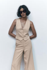 Ensemble deux pièces uni dos nu et col rond sans manches